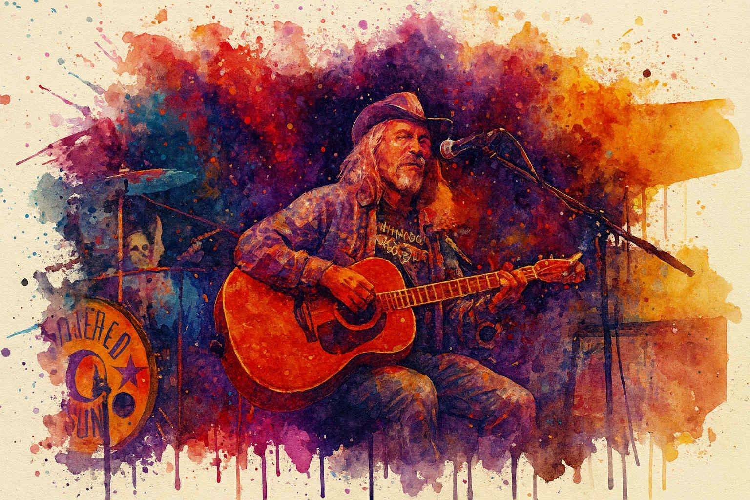 Band group photo with musicians and guitars